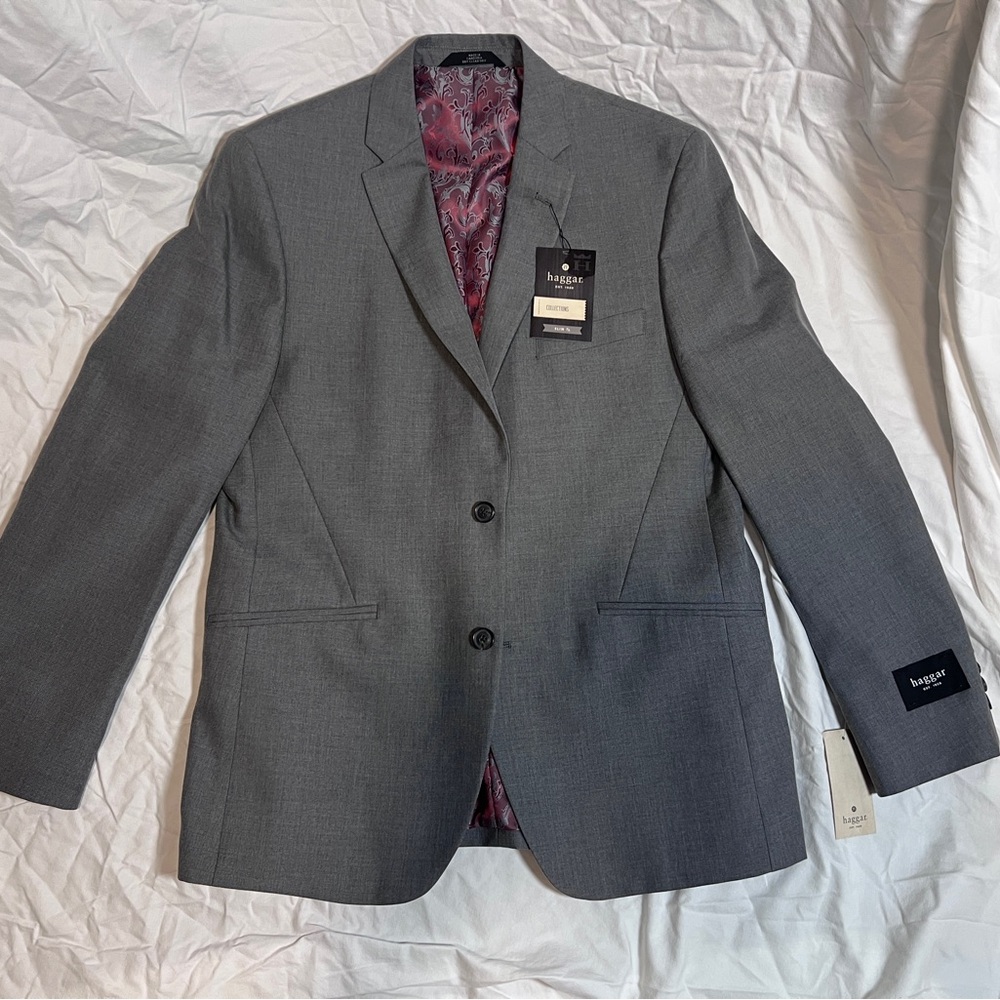Haggar Collections Mens Slim Fit Blazer Gray Button Sport Coat Paisley 42R New